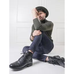 THOMAS CRICK Men Textured Leather Biker Boots-picture-27