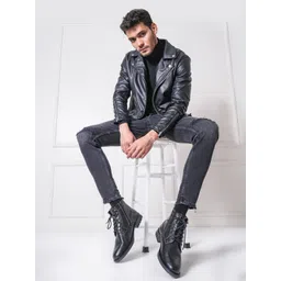 THOMAS CRICK Men Textured Leather Biker Boots-picture-24