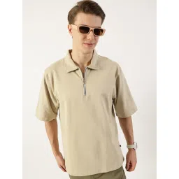 Thomas Scott Beige Relaxed Fit Solid Polo T-Shirt image 4