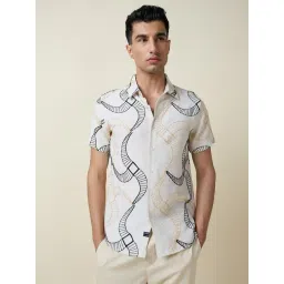 Thomas Scott Beige Slim Fit Embroidered Shirt-picture-21