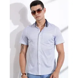 Thomas Scott Blue Cotton Slim Fit Self Pattern Shirt-picture-16