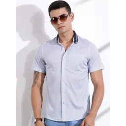 Thomas Scott Blue Cotton Slim Fit Self Pattern Shirt-picture-31