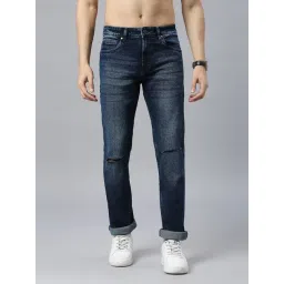 Thomas Scott Blue Regular Fit Lightly Washed Distressed Jeans-picture-41