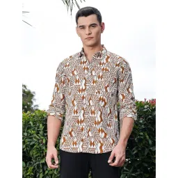 Thomas Scott Brown Cotton Geometric Regular Fit Shirt-picture-26