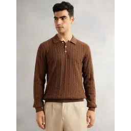 Thomas Scott Brown Cotton Regular Fit Texture Polo T-Shirt-picture-24