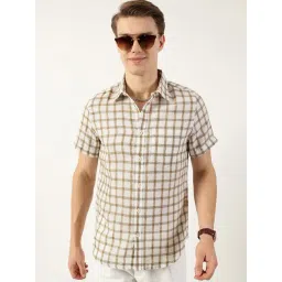 Thomas Scott Brown Linen Slim Fit Checked Shirt-picture-34