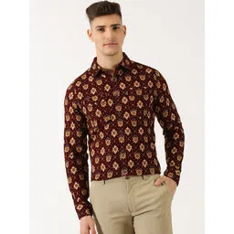 Thomas Scott Classic Slim Fit Ethnic Motifs Printed Pure Cotton Corduroy Semiformal Shirt-picture-32