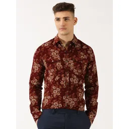 Thomas Scott Classic Slim Fit Floral Printed Corduroy Casual Pure Cotton Shirt-picture-24