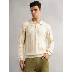 Thomas Scott Cream Cotton Regular Fit Texture Polo T-Shirt-picture-10