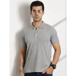 Thomas Scott Grey Cotton Regular Fit Texture Polo T-Shirt-picture-38