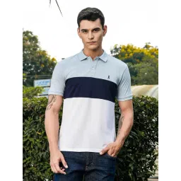Thomas Scott Ice Blue Regular Fit Colour-Block Polo T-Shirt-picture-47