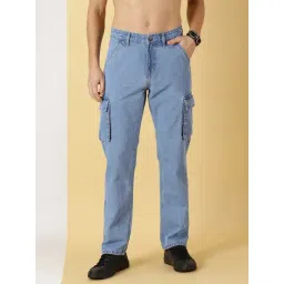 Thomas Scott Light Blue Cotton Relaxed Fit Cargo Jeans-picture-13