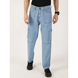 Thomas Scott Light Blue Cotton Relaxed Fit Cargo Jeans-picture-10