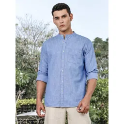 Thomas Scott Light Blue Linen Slim Fit Shirt-picture-25