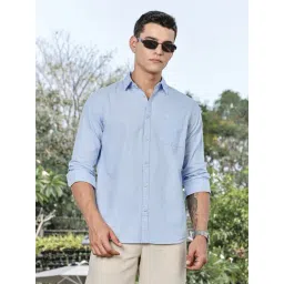 Thomas Scott Light Blue Linen Slim Fit Texture Shirt-picture-32