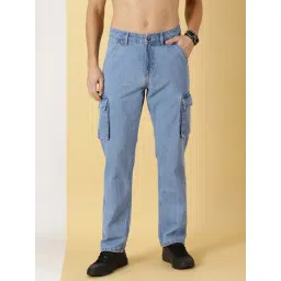 Thomas Scott Light Blue Slim Fit Lightly Washed Cargo Jeans-picture-25