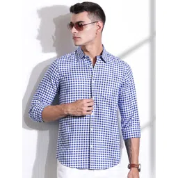 Thomas Scott Men Classic Slim Fit Gingham Checks Opaque Checked Casual Shirt-picture-13