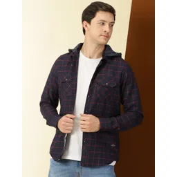 Thomas Scott Men Classic Slim Fit Tartan Opaque Checked Hooded Flannel Casual Shirt-picture-29