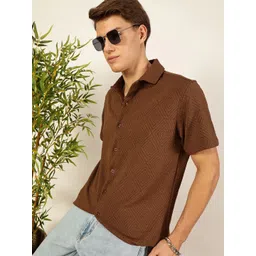 Thomas Scott Men Classic Spread Collar Textured Printed Oversized Casual Shirt-picture-41