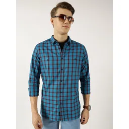 Thomas Scott Men Classic Spread Collar Windowpane Checked Cotton Slim Fit Casual Shirt-picture-18