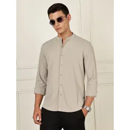 Thomas Scott Men Premium Slim Fit Solid Mandarin Collar Casual Shirt-picture-30