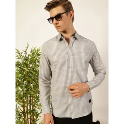 Thomas Scott Men Smart Spread Collar Micro Checked Cotton Slim Fit Casual Shirt-picture-36