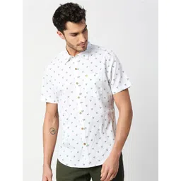 Thomas Scott Men White Slim Fit Printed Pure Cotton Casual Shirt-picture-28