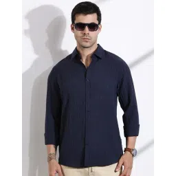 Thomas Scott Mid Blue Slim Fit Textured Shirt-picture-25