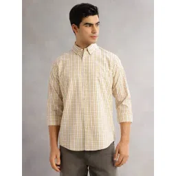 Thomas Scott Mustard Cotton Slim Fit Checks Shirt-picture-13