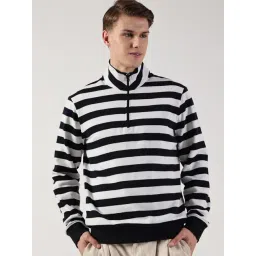 Thomas Scott Navy Blue Cotton Regular Fit Striped Sweatshirt-picture-13