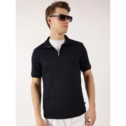 Thomas Scott Navy Blue Regular Fit Self Polo T-Shirt-picture-19