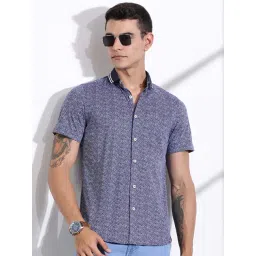 Thomas Scott Navy Cotton Slim Fit Printed Shirt-picture-45