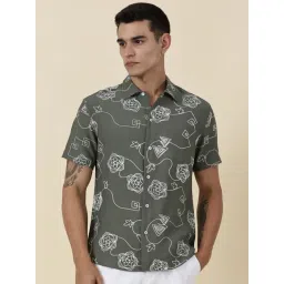 Thomas Scott Olive Regular Fit Self Pattern Shirt-picture-27