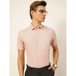 Thomas Scott Peach Cotton Regular Fit Checks Shirt-picture-16
