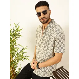 Thomas Scott Premium Geometric Self Design Short Sleeves Crochet Casual Shirt-picture-29