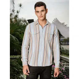 Thomas Scott Sky Blue Cotton Slim Fit Striped Shirt-picture-30