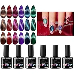 THR3E STROKES Cat Eye Gel Nail Polish Set, 6 Colors, Magnetic Effect, Glitter Red, Shiny Brown, Burgundy, Purple, Blue, Green, 7.5ML (Cluster X)-picture-42