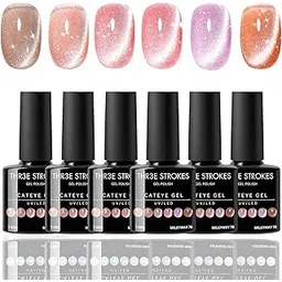 THR3E STROKES Gel Nail Polish 9D Cat Eye Gel Nail Polish, Magnetic Cat Eye Gel Polish Set, 7ml*6 with , Classic Colors Chameleon Magic Galaxy Effect Soak off Nail Art, Sparkle Stunning Gel Polish Gift for Women (UV/LED LIGHT REQUIRED) (MILKYWAY76, 7.5ml)-picture-29