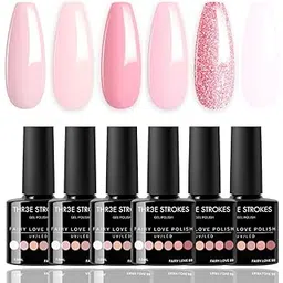 THR3E STROKES Gel Nail Polish, Nude Pink 6 Colors Gel Nail Polish Set Neutral Pink Glitter Nail Polish Gel Classic Nude Sheer Pink Gel Polish LED Nail Art Manicure Soak Off DIY Salon Gifts for Women Girls (FAIRY LOVE 89, 15ml)-picture-27