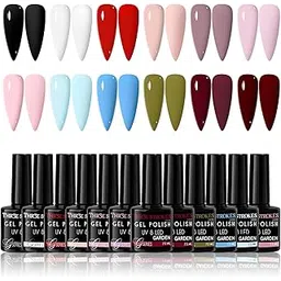 THR3E STROKES Gel Nail Polish Set, 12 Colors Purple Gel Polish Set Burgundy Red Nail Polish Soak Off Pink Nude Brown Nail Gifts for Women Girl DIY Salon Home Manicure (GARDEN SERIES) 7.5ML-picture-20