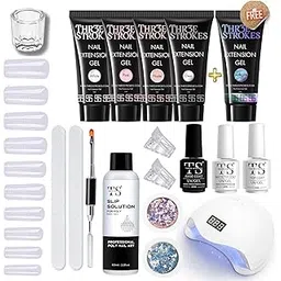 THR3E STROKES Professional Poly Gel Nail Kit with U V Light Starter Kit, 6 Pcs Builder Gel Nail Extension Kit for Beginners with Everything Nail Art DIY (SAPPHIRE KIT)-picture-32