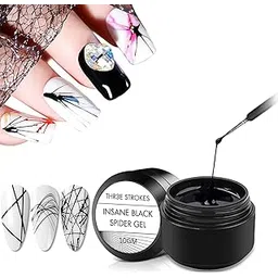 THR3E STROKES Spider Gel Kit - Black Nail Art Kit with 15 Brushes, UV LED Lamp, Glove - 4 in 1 Gel Effect, Painting, 3D, Normal - Cosmetic Nail Set-picture-21