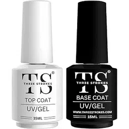 THR3E STROKES 2 Pcs 15Ml No Wipe Gel Top Coat And Base Coat Set - Soak Off Led Nail Lamp Gel Base Top Coat Finish Nail Art Design For Women. (Requires Uv Light)(Machine Se Sukhengi)-picture-20