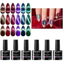 THR3E STROKES Gel Nail Polish Cat Eye Winter Gel Nail Polish Set 6 Colors, Glitter Red Shiny Brown Burgundy Purple Blue Green Magnetic Effect Sparkle Stunning Nail Gel Polish Gifts for Women, 2024 Limited Colors 7ML (UV/LED LIGHT REQUIRED) (CLUSTER X, )-picture-25