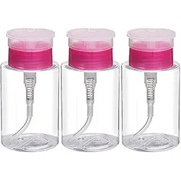 thr3e strokes Pack of 3 Nail Polish Remover Pump Empty Dispenser Bottle for Alcohol, Nail Polish and Makeup Remover, 150ml(5.10z), MIX COLOUR Top Cap-picture-12
