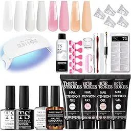thr3e strokes Poly Nail Extension Gel Kit with UV LED Lamp, Nail Primer & Dehydrator, Slip Solution, Dual-Form Tips & Manicure Tools – Long-Lasting DIY Nail Art Kit for Salon-Quality Extensions (24 SET IN ITEM)(OPAL KIT)-picture-39