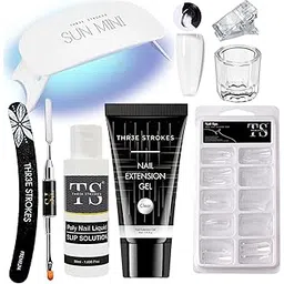 thr3e strokes Poly Nail Gel Extension Kit With Slip Solution Uv Nail Lamp for Builder Gel UV Nail Art Kit Nail Extension Set {SSD KIT} (CLEAR, 8 IN 1)-picture-55