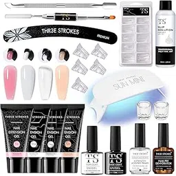 THR3E STROKES TOXIC FREE Poly Nail Gel Extension Kit for Builder Gel, UV Nail Art Kit, Nail Extension Set, Glue-Free Manicure and Pedicure Set (20 Items in Set)(RUBY KIT) .-picture-16