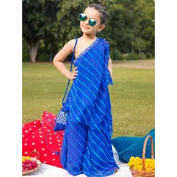 Thread & Button Girls Leheriya Printed Regular Silk Chiffon Kurta with Palazzos-picture-40