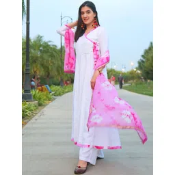 Thread & Button Women White Angrakha Kurta with Trousers & With Dupatta-picture-30